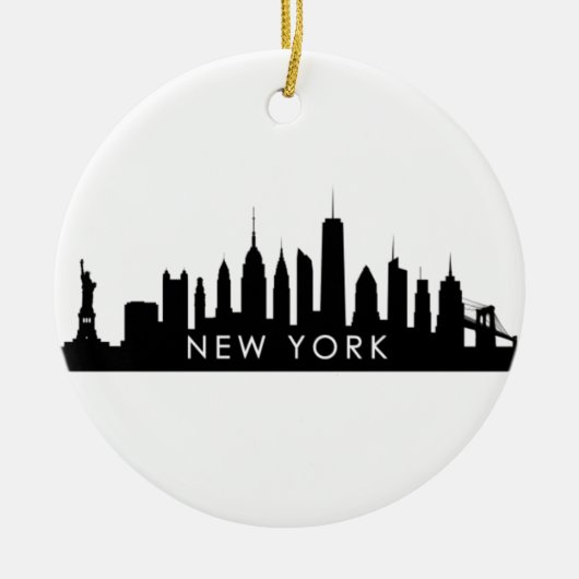 New York Skyline Silhouette Black Elegante Script Keramik Ornament (Vorne)