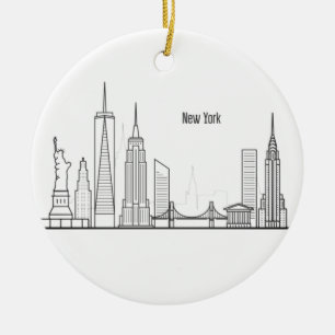 New York Skyline Silhouette Black Elegante Script Keramik Ornament