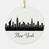 New York Skyline Silhouette Black Elegante Script  Keramik Ornament (Vorne)