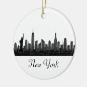 New York Skyline Silhouette Black Elegante Script Keramik Ornament (Links)