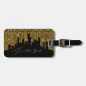 New York Skyline Silhouette in Imitate Gold Glitze Gepäckanhänger (Vorderseite horizontal)