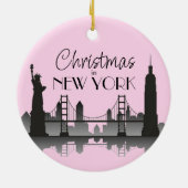 NEW YORK Skyline Silhouette Modern Pink Keramik Ornament (Hinten)