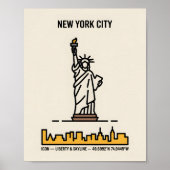 New York Skyline Statue of Liberty Bold Line Art Poster (Vorne)