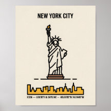 New York Skyline Statue of Liberty Bold Line Art