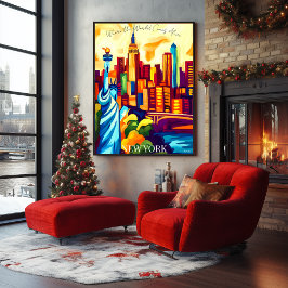 New York Skyline und Freiheitsstatue in Fauvist Poster