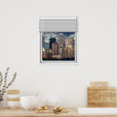 New York Skyline View Fake Window with Blinds Poster (Küche)