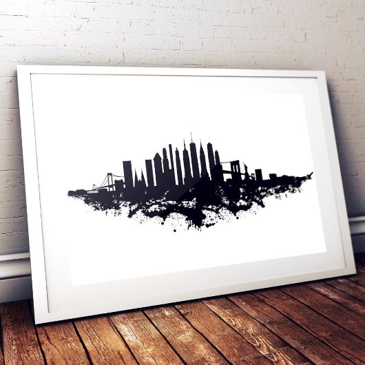 New York Skyline Watercolor Black and White Fotodruck