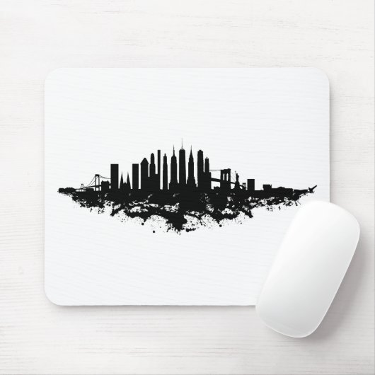 New York Skyline Watercolor Black and White Mousepad (Mit Mouse)