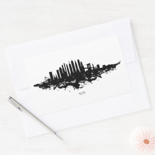 New York Skyline Watercolor Black and White Rechteckiger Aufkleber