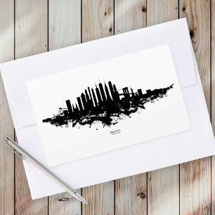 New York Skyline Watercolor Black and White Rechteckiger Aufkleber