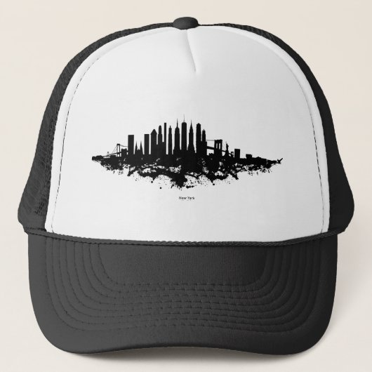New York Skyline Watercolor Black and White Truckerkappe (Vorderseite)