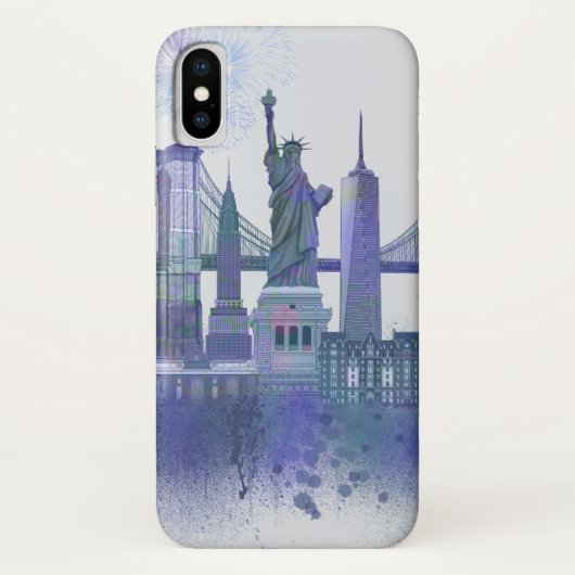 New York Skyline - Watercolor Blue Case-Mate iPhone Hülle (Rückseite)