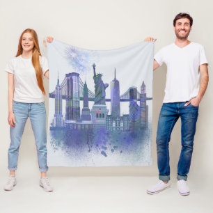 New York Skyline - Watercolor Blue Fleecedecke