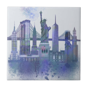 New York Skyline - Watercolor Blue Fliese