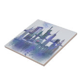 New York Skyline - Watercolor Blue Fliese (Seite)