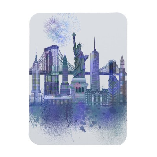 New York Skyline - Watercolor Blue Magnet (Vertikal)