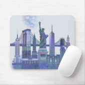 New York Skyline - Watercolor Blue Mousepad (Mit Mouse)