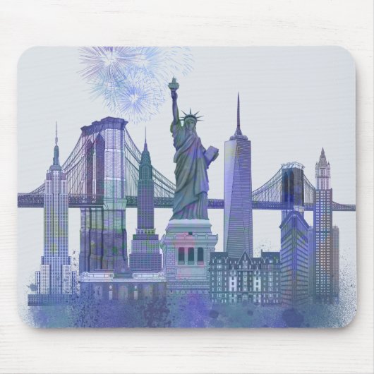 New York Skyline - Watercolor Blue Mousepad (Vorne)