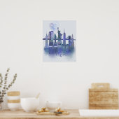 New York Skyline - Watercolor Blue Poster (Küche)