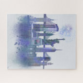 New York Skyline - Watercolor Blue Puzzle (Horizontal)