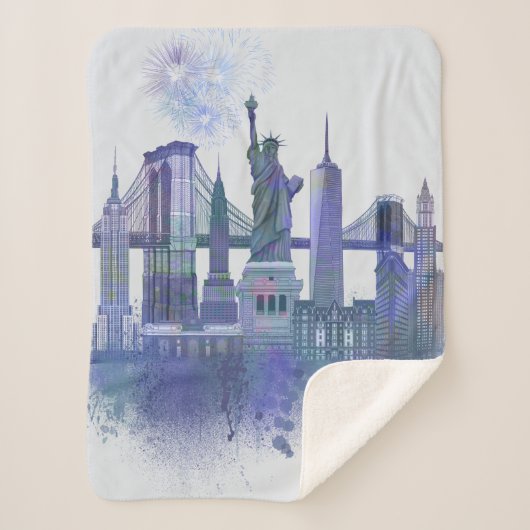 New York Skyline - Watercolor Blue Sherpadecke (Vorderseite)