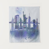 New York Skyline - Watercolor Blue Wandteppich (Vorderseite)