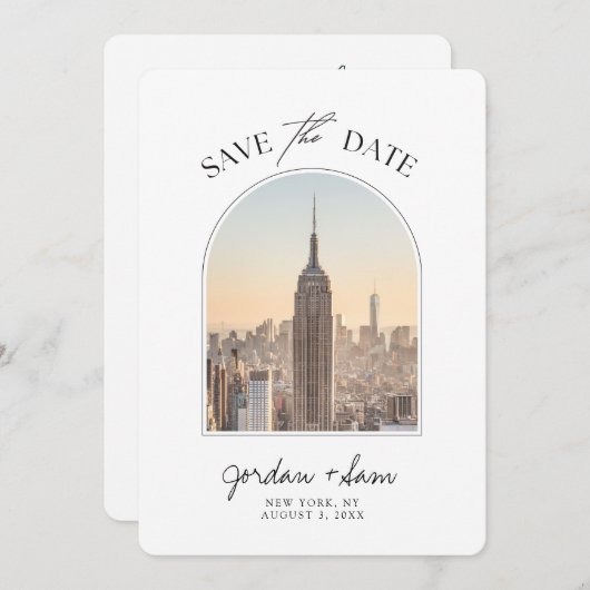 New York Skyline Wedding Save the Date Einladung (Vorne/Hinten)