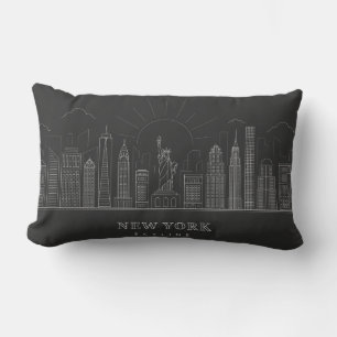 New York Skyline White Black LumbarThrow Pillow Lendenkissen