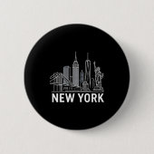 New York Skyline With Statue Of Liberty White Line Button (Vorderseite)