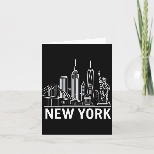 New York Skyline With Statue Of Liberty White Line Karte (Vorderseite)