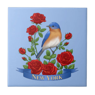 New York Staat Bird & Blume - Bluebird & Rote Rose Fliese