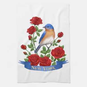 New York Staat Bird & Blume - Bluebird & Rote Rose Geschirrtuch