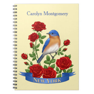 New York Staat Bird & Blume - Bluebird & Rote Rose Notizblock