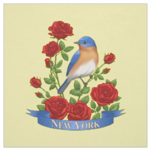 New York Staat Bird & Blume - Bluebird & Rote Rose Stoff