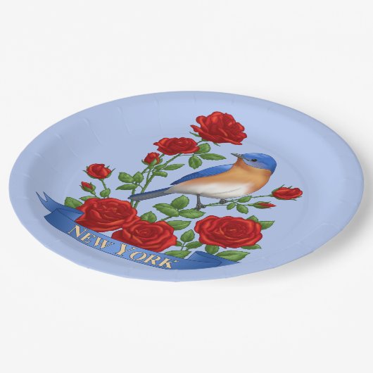New York Staat Bird und Blume Pappteller (Schrägansicht)