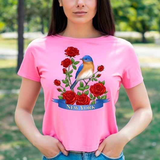 New York Staat Bird und Blume T-Shirt