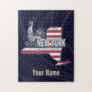 New York Staat United Staaten Retro Map Vintag USA Puzzle