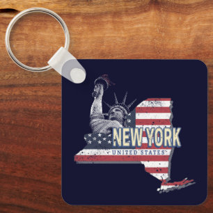 New York Staat United Staaten Retro Map Vintag USA Schlüsselanhänger