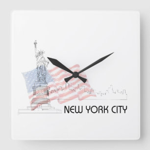 New York - Statue der Liberty USA Flag Quadratische Wanduhr