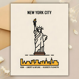 New York Statue of Liberty Minimal Line Art Travel Postkarte