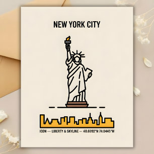 New York Statue of Liberty Minimal Line Art Travel Postkarte