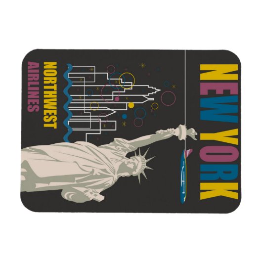 New York Statue of Liberty Retro Travel Poster Magnet (Horizontal)