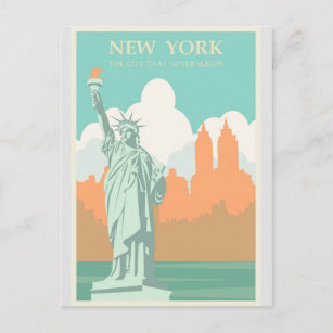 New York Statue of Liberty Vintage Travel Poster Postkarte