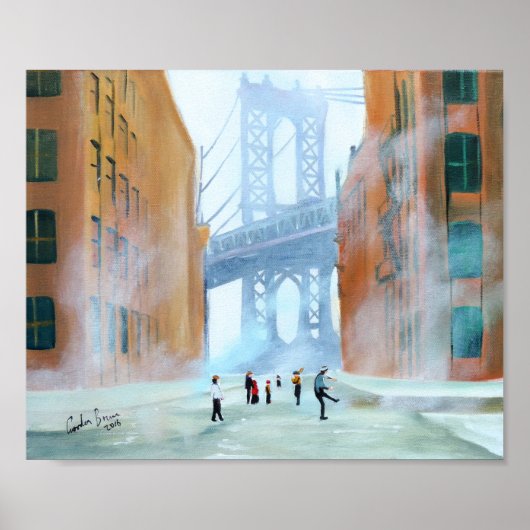 New York Stickball Brooklyn Bridge Gordon Bruce Poster (Vorne)