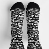 New York Street Signs Black and White Gemustert Socken (Oben)