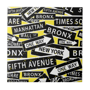 New York Street Signs Schwarz-weiß Gelb Fliese