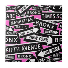 New York Street Signs Schwarz-weiß Pink Fliese