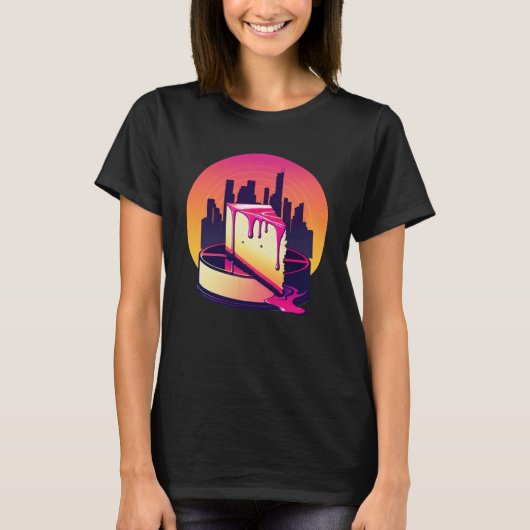 New York Style Cheesecake Synthwave 80er Retrowave T-Shirt (Vorderseite)