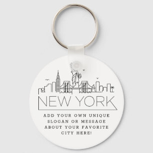 New York Stylized Skyline   Benutzerdefinierter Sl Schlüsselanhänger