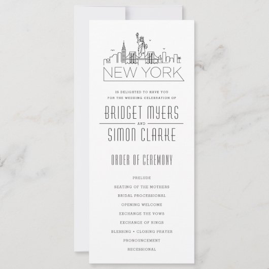 New York Stylized Skyline | Hochzeitsprogramm Einladung (Vorderseite)